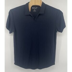 BYLT Polo Shirt Mens Lg Navy Blue Ribbed V-Neck Short Sleeve Premium Basics